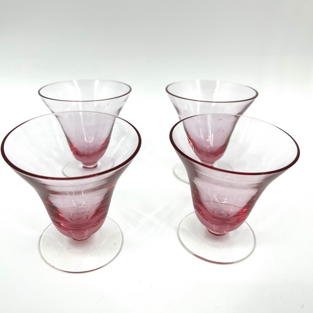 Rare Tiffin Franciscan Wisteria Pink Cocktail Glasses Set of 4 MCM Stem 17477